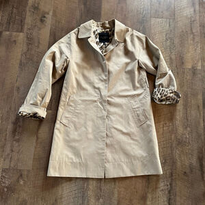 Women's Talbots Beige Trench Coat with Leopard Print Lining Size 8